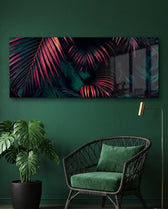 Neon Pink Tropical Leaves Glass Wall Art (36"x14")