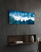 Cresting Blue Ocean Wave Glass Wall Art (36"x14")