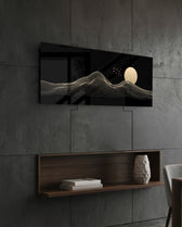 Golden Line Mountains and Moon Glass Wall Art (36"x14")