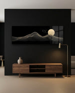 Golden Line Mountains and Moon Glass Wall Art (36"x14")