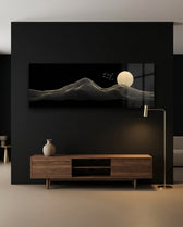 Golden Line Mountains and Moon Glass Wall Art (36"x14")