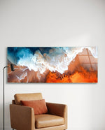 Teal and Coral Abstract Shoreline Glass Wall Art (36"x14")