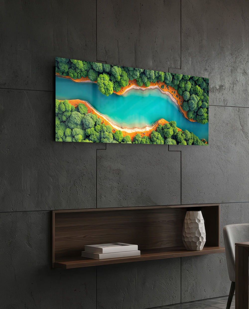 Turquoise River Through Green Forest Glass Wall Art (36"x14")