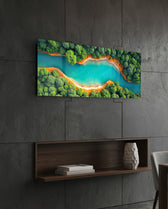 Turquoise River Through Green Forest Glass Wall Art (36"x14")