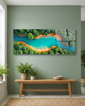 Turquoise River Through Green Forest Glass Wall Art (36"x14")