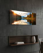 Sunrise Autumn Lake Reflection Glass Wall Art (36"x14")