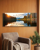 Sunrise Autumn Lake Reflection Glass Wall Art (36"x14")