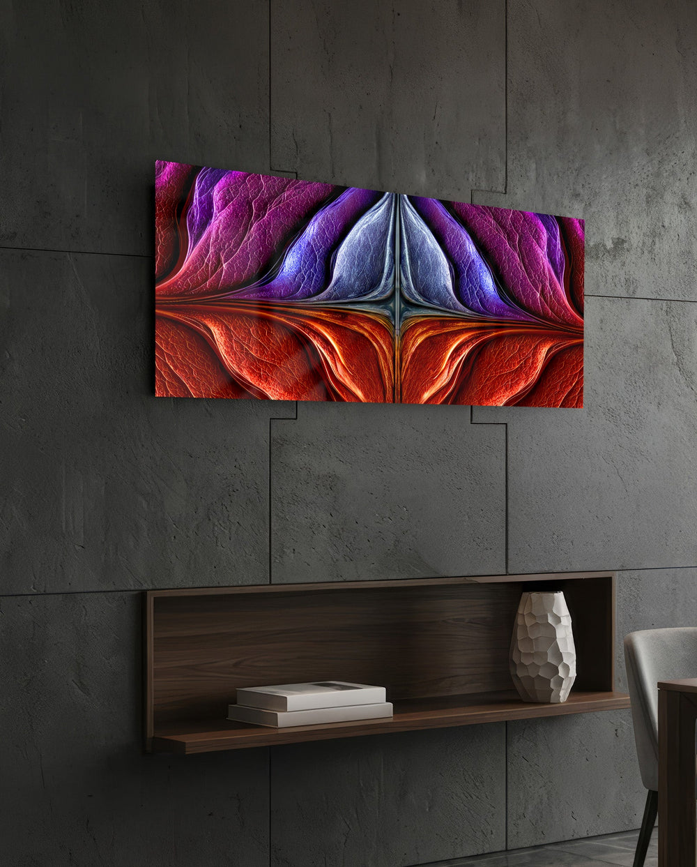 Symmetrical Purple and Red Petal Abstract Glass Wall Art (36"x14")