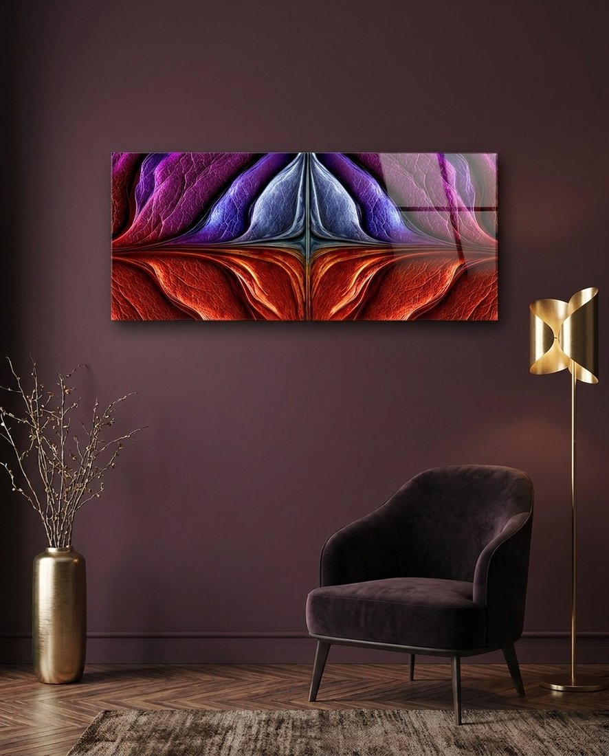 Symmetrical Purple and Red Petal Abstract Glass Wall Art (36"x14")