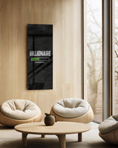 Motivational typography panel with a bold distressed word above a green segmented progress bar on a black textured ground. panoramic glass wall art C