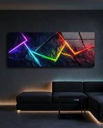 Rainbow Neon Zigzag Abstract Glass Wall Art (36"x14")