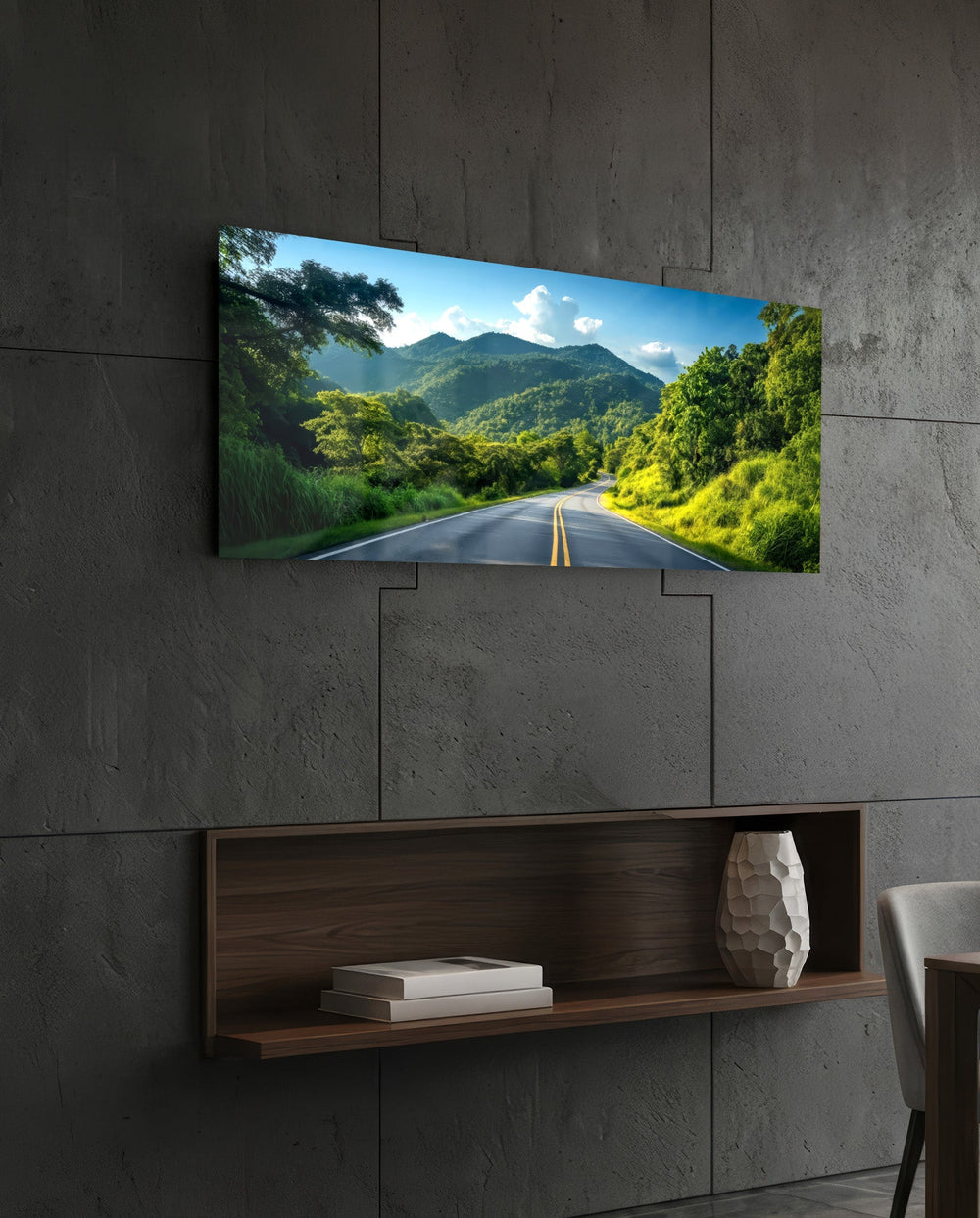 Winding Road Green Mountain Valley Glass Wall Art (36"x14")