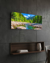 Rocky River Green Forest Landscape Glass Wall Art (36"x14")