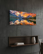 Golden Sunset Mountain Lake Glass Wall Art (36"x14")