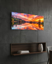 Fiery Sunset Lake Reflection Glass Wall Art (36"x14")