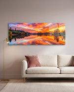 Fiery Sunset Lake Reflection Glass Wall Art (36"x14")