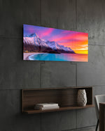 Twilight Snowy Mountains Coast Glass Wall Art (36"x14")