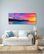 Twilight Snowy Mountains Coast Glass Wall Art (36"x14")