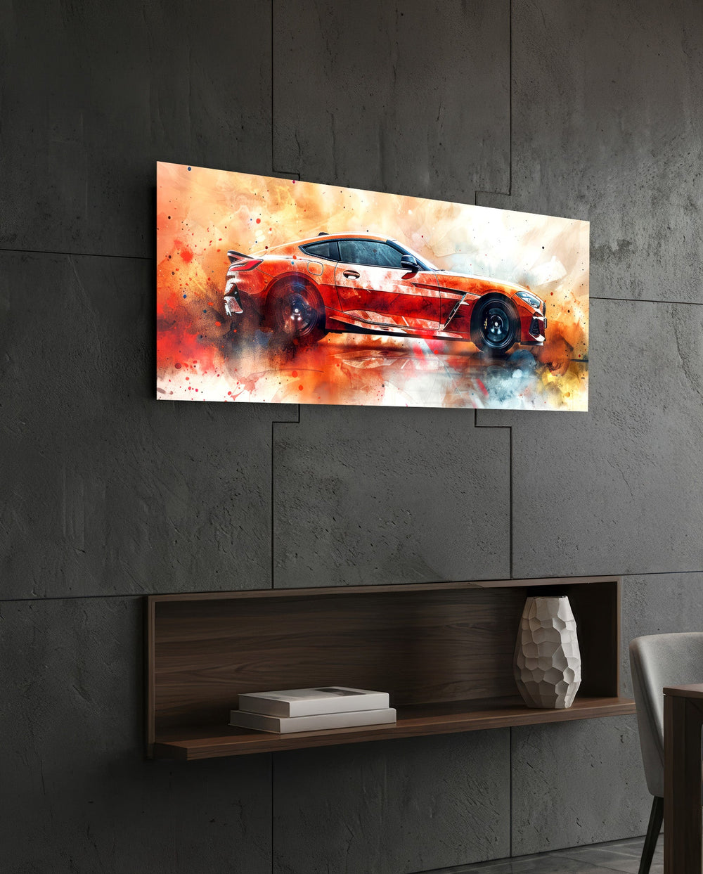 Red Sports Car Splash Glass Wall Art (36"x14")