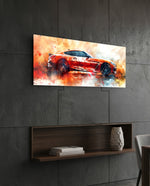 Red Sports Car Splash Glass Wall Art (36"x14")