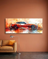 Red Sports Car Splash Glass Wall Art (36"x14")