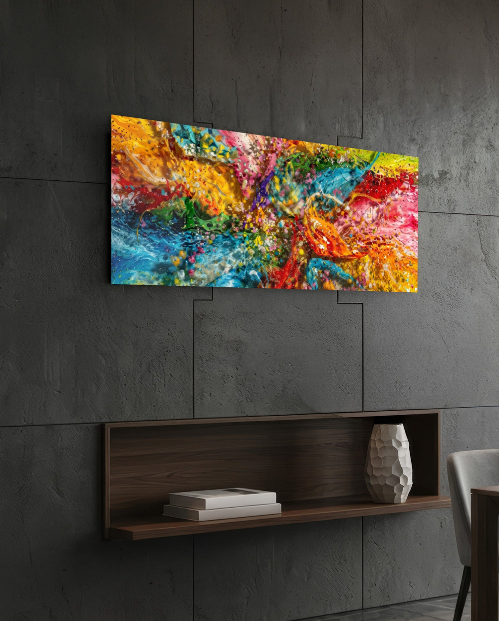 Vibrant Rainbow Abstract Splash Glass Wall Art (36"x14")