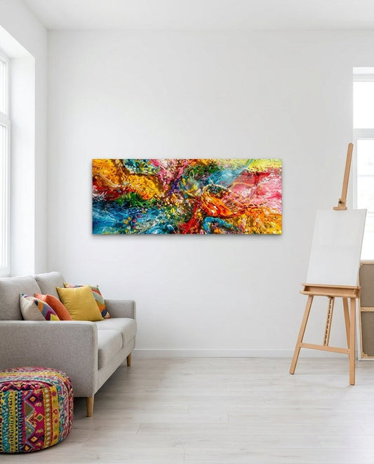 Vibrant Rainbow Abstract Splash Glass Wall Art (36"x14")