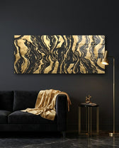 Black and Gold Marble Swirl Glass Wall Art (36"x14")