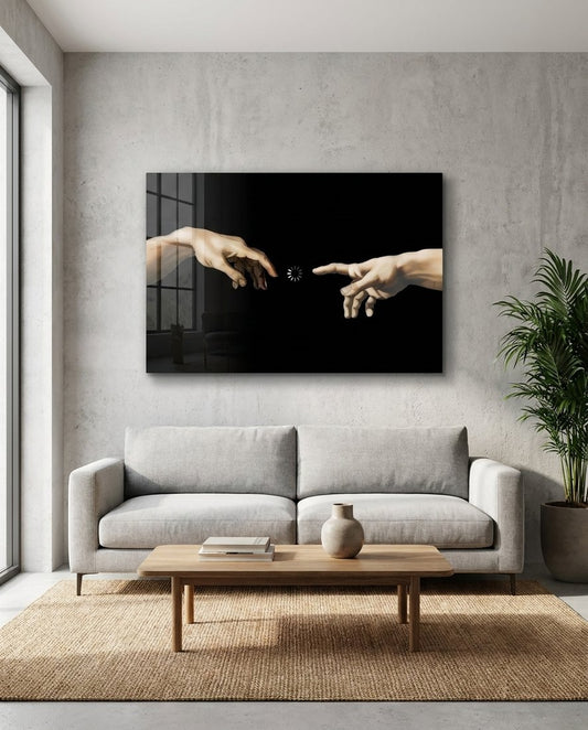 Loading Connection Reaching Hands Glass Wall Art (36"x14")