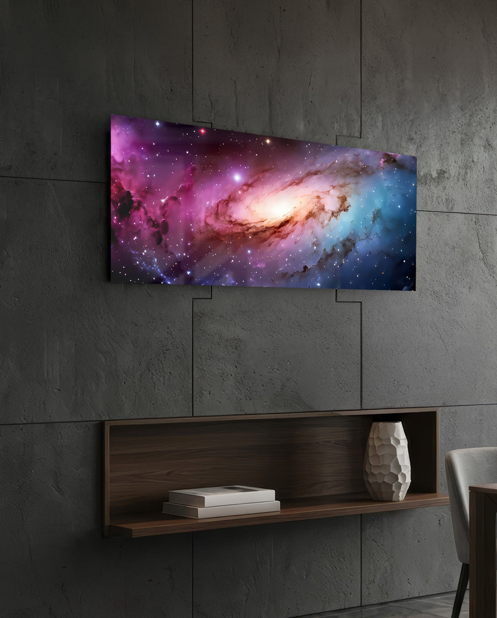 Pink Spiral Galaxy Nebula Glass Wall Art (36"x14")
