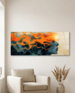 Orange Flame Hair Woman Profile Glass Wall Art (36"x14")