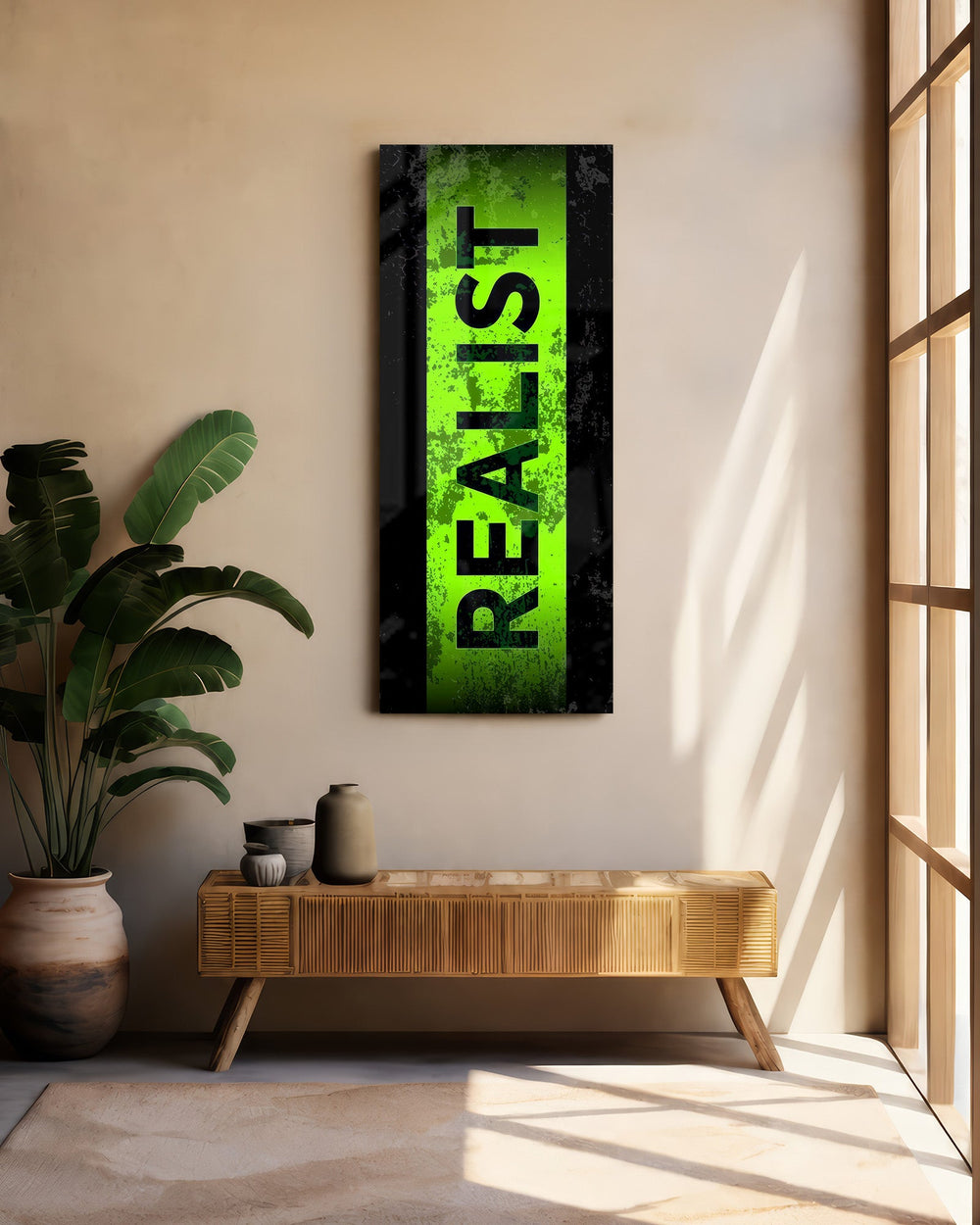 Green Grunge Realist Typography Glass Wall Art (36"x14")