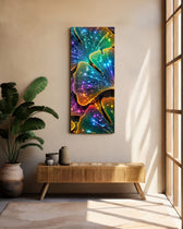 Rainbow Neon Ginkgo Leaves Glass Wall Art (36"x14")