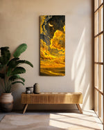 Golden Cloudy Sky Crescent Moon Glass Wall Art (36"x14")