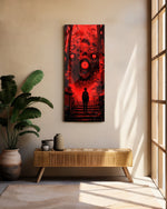 Red Monster Nightmare Stairway Figure Glass Wall Art (36"x14")