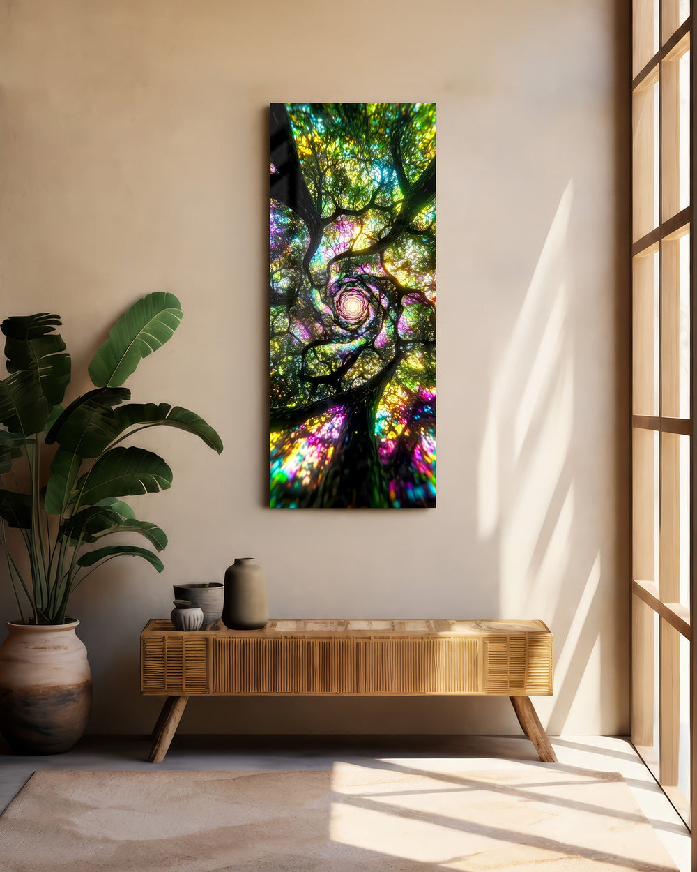 Kaleidoscope Tree Canopy Glass Wall Art (36"x14")