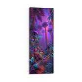 Surreal tropical jungle glowing in electric purple, magenta and cyan neon light. panoramic glass wall art D