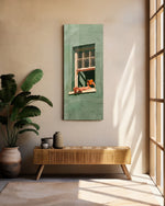 Reading by the Green Window Glass Wall Art (36"x14")