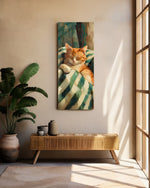 Sleeping Ginger Cat Glass Wall Art (36"x14")