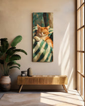 Sleeping Ginger Cat Glass Wall Art (36"x14")