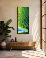 Couple Under Green Tree by the Lake Glass Wall Art (36"x14")