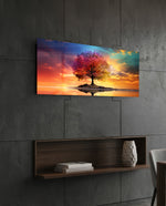 Rainbow Tree at Sunset Over Water Glass Wall Art (36"x14")