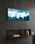 Crashing Blue Ocean Wave Glass Wall Art (36"x14")