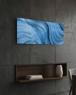 Flowing Blue Silk Abstract Waves Glass Wall Art (36"x14")