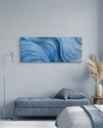 Flowing Blue Silk Abstract Waves Glass Wall Art (36"x14")