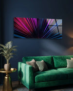 Neon Pink & Blue Palm Leaf Glass Wall Art (36"x14")