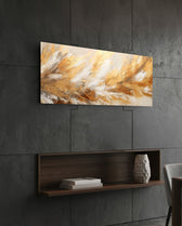 Golden Feather Abstract Glass Wall Art (36"x14")