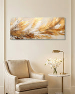 Golden Feather Abstract Glass Wall Art (36"x14")