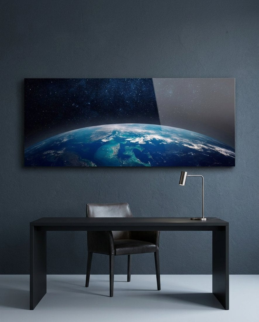 Planet Earth From Space Glass Wall Art (36"x14")