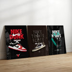 Black Kaws, Air Jordan & Dunk Glass Wall Art Bundle.